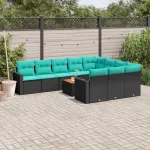 Set canapele de grădină cu perne, 11 piese, negru, poliratan GartenMobel Dekor