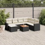 Set mobilier de grădină cu perne, 8 piese, negru, poliratan GartenMobel Dekor
