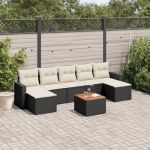 Set mobilier de grădină cu perne, 8 piese, negru, poliratan GartenMobel Dekor