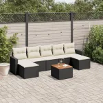 Set mobilier de grădină cu perne, 8 piese, negru, poliratan GartenMobel Dekor