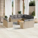 Set canapele de grădină, 12 piese, cu perne, bej, poliratan GartenMobel Dekor