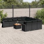Set canapele de grădină, 12 piese, cu perne, negru, poliratan GartenMobel Dekor