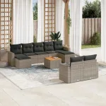 Set mobilier de grădină cu perne, 10 piese, gri, poliratan GartenMobel Dekor