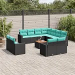 Set mobilier de grădină cu perne, 12 piese, negru, poliratan GartenMobel Dekor