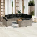Set mobilier de grădină cu perne, 13 piese, gri, poliratan GartenMobel Dekor