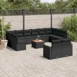 Set mobilier de grădină cu perne, 13 piese, negru, poliratan GartenMobel Dekor