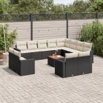 Set mobilier de grădină cu perne, 13 piese, negru, poliratan GartenMobel Dekor