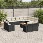 Set mobilier de grădină cu perne, 13 piese, negru, poliratan GartenMobel Dekor