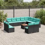 Set mobilier de grădină cu perne, 13 piese, negru, poliratan GartenMobel Dekor