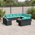 Set mobilier de grădină cu perne, 13 piese, negru, poliratan GartenMobel Dekor