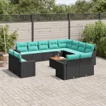 Set mobilier de grădină cu perne, 13 piese, negru, poliratan GartenMobel Dekor