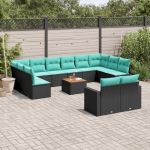 Set mobilier de grădină cu perne, 13 piese, negru, poliratan GartenMobel Dekor