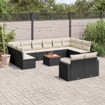 Set mobilier de grădină cu perne, 13 piese, negru, poliratan GartenMobel Dekor