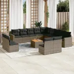 Set mobilier de grădină cu perne, 14 piese, gri, poliratan GartenMobel Dekor