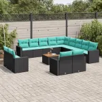 Set mobilier de grădină cu perne, 14 piese, negru, poliratan GartenMobel Dekor