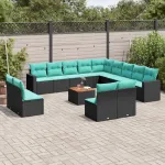Set mobilier de grădină cu perne, 14 piese, negru, poliratan GartenMobel Dekor