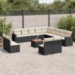 Set mobilier de grădină cu perne, 14 piese, negru, poliratan GartenMobel Dekor