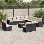 Set mobilier de grădină cu perne, 14 piese, negru, poliratan GartenMobel Dekor