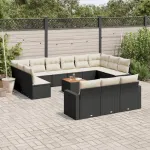 Set mobilier de grădină cu perne, 14 piese, negru, poliratan GartenMobel Dekor