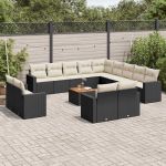 Set mobilier de grădină cu perne, 14 piese, negru, poliratan GartenMobel Dekor