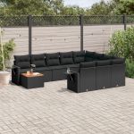 Set canapele de grădină cu perne, 11 piese, negru, poliratan GartenMobel Dekor