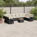 Set canapele de grădină cu perne, 11 piese, negru, poliratan GartenMobel Dekor