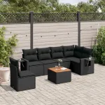 Set canapele de grădină cu perne, 7 piese, negru, poliratan GartenMobel Dekor