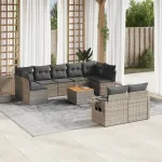 Set mobilier de grădină cu perne, 10 piese, gri, poliratan GartenMobel Dekor