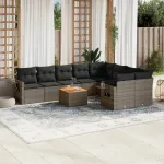 Set mobilier de grădină cu perne, 10 piese, gri, poliratan GartenMobel Dekor