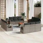 Set mobilier de grădină cu perne, 13 piese, gri, poliratan GartenMobel Dekor