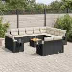 Set mobilier de grădină cu perne, 13 piese, negru, poliratan GartenMobel Dekor