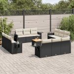 Set mobilier de grădină cu perne, 13 piese, negru, poliratan GartenMobel Dekor