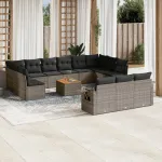 Set mobilier de grădină cu perne, 14 piese, gri, poliratan GartenMobel Dekor