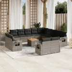 Set mobilier de grădină cu perne, 14 piese, gri, poliratan GartenMobel Dekor
