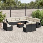 Set mobilier de grădină cu perne, 14 piese, negru, poliratan GartenMobel Dekor