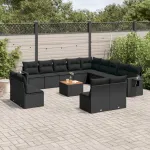 Set mobilier de grădină cu perne, 14 piese, negru, poliratan GartenMobel Dekor