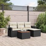 Set mobilier de grădină cu perne, 5 piese, negru, poliratan GartenMobel Dekor