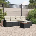 Set mobilier de grădină cu perne, 6 piese, negru, poliratan GartenMobel Dekor