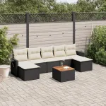 Set mobilier de grădină cu perne, 8 piese, negru, poliratan GartenMobel Dekor