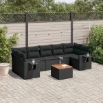Set mobilier de grădină cu perne, 8 piese, negru, poliratan GartenMobel Dekor