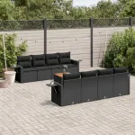 Set mobilier de grădină cu perne, 9 piese, negru, poliratan GartenMobel Dekor