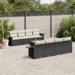 Set mobilier de grădină cu perne, 9 piese, negru, poliratan GartenMobel Dekor