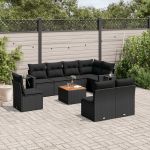 Set mobilier de grădină cu perne, 9 piese, negru, poliratan GartenMobel Dekor