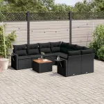 Set mobilier de grădină cu perne, 9 piese, negru, poliratan GartenMobel Dekor