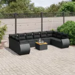 Set canapele de grădină cu perne, 11 piese, negru, poliratan GartenMobel Dekor
