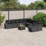 Set canapele de grădină cu perne, 11 piese, negru, poliratan GartenMobel Dekor
