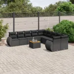 Set canapele de grădină cu perne, 11 piese, negru, poliratan GartenMobel Dekor