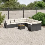 Set canapele de grădină cu perne, 11 piese, negru, poliratan GartenMobel Dekor