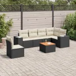 Set canapele de grădină cu perne, 7 piese, negru, poliratan GartenMobel Dekor