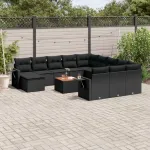 Set mobilier de grădină cu perne, 13 piese, negru, poliratan GartenMobel Dekor